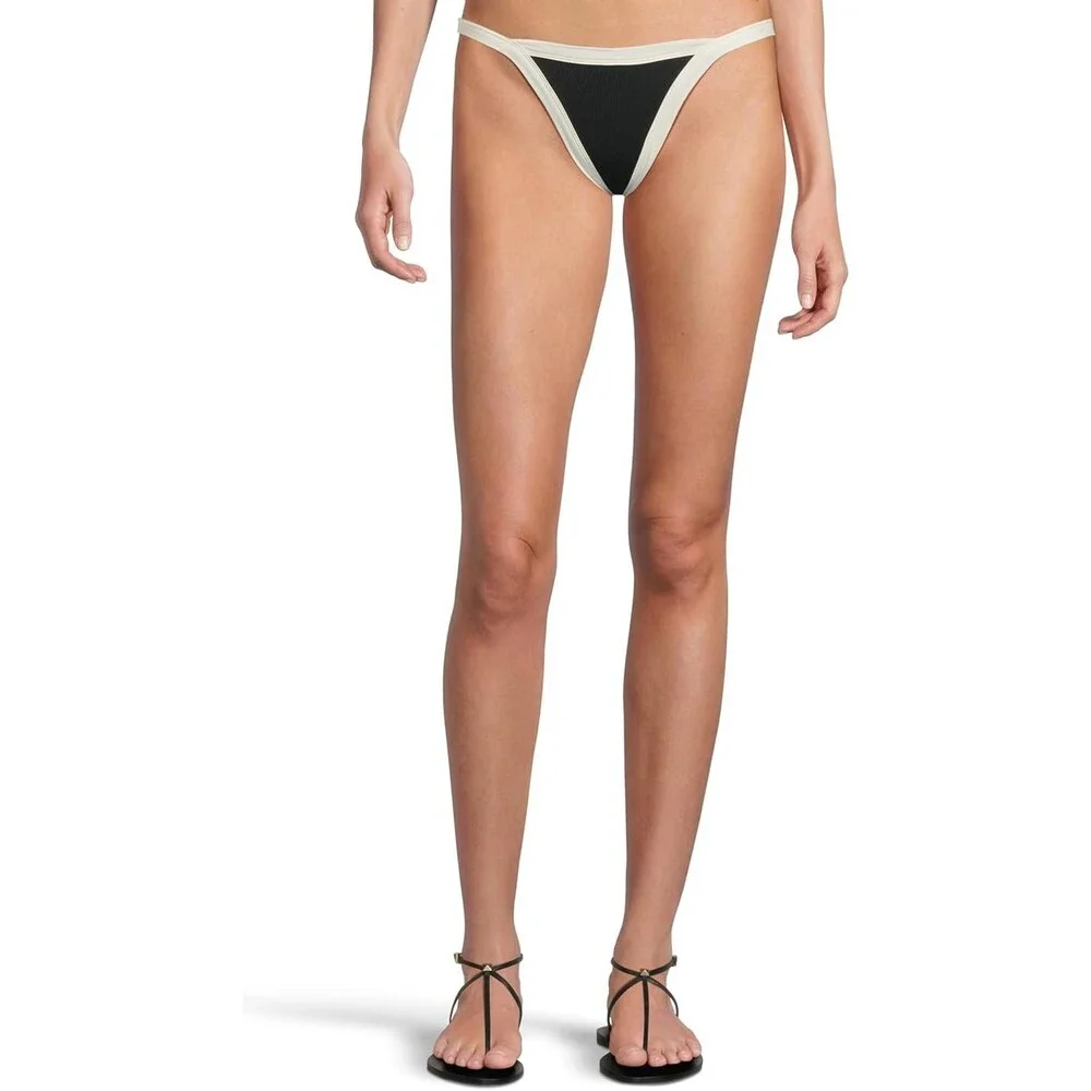 L*Space Mackenzie Bikini Bottom Women's XL Black Cream Stretch Swimwear GBO2549
